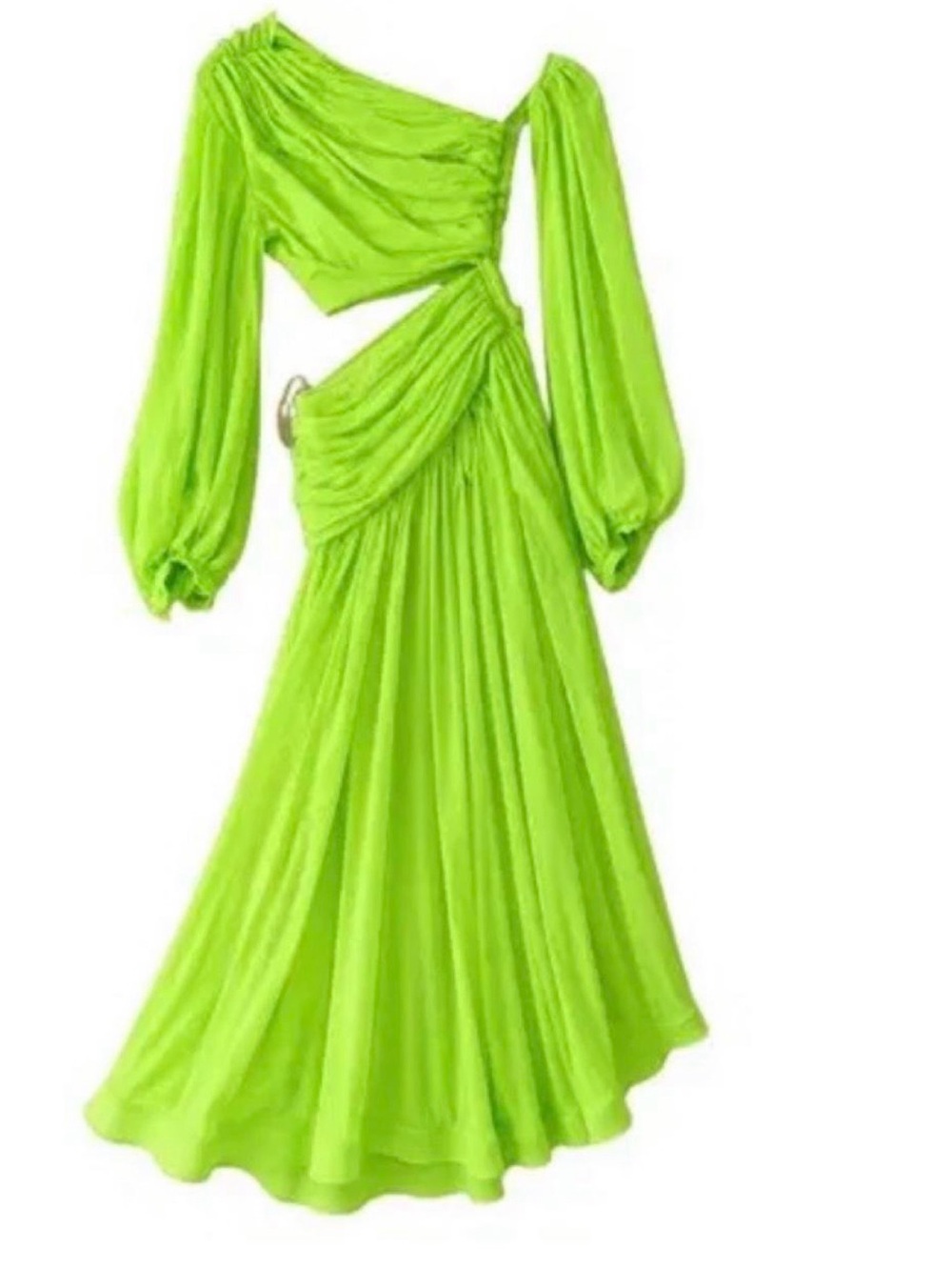 Bronx and Banco Neon Lime One-Shoulder Pleated Maxi Set - Picture 2 of 6